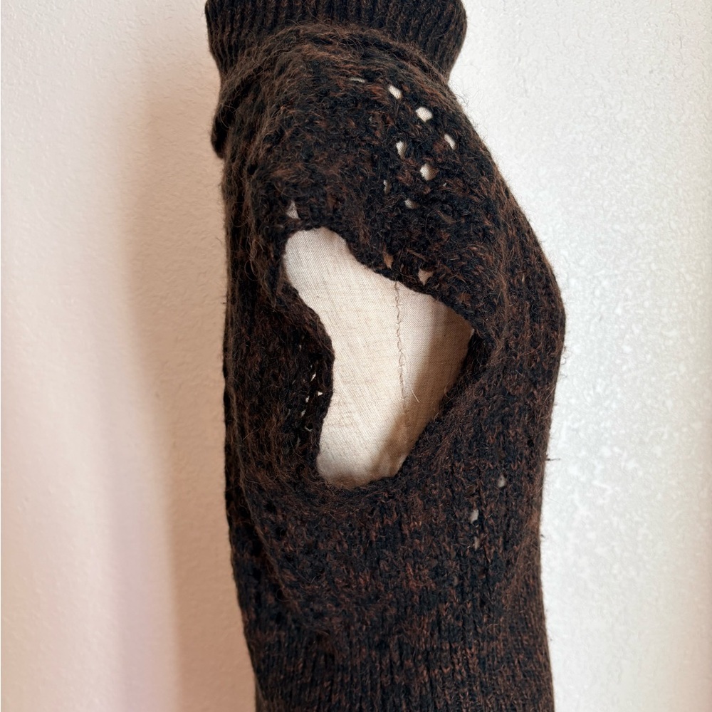 VTG y2k brown black cache chunky knit sweater short sleeve long top dress neck L - Picture 7 of 11